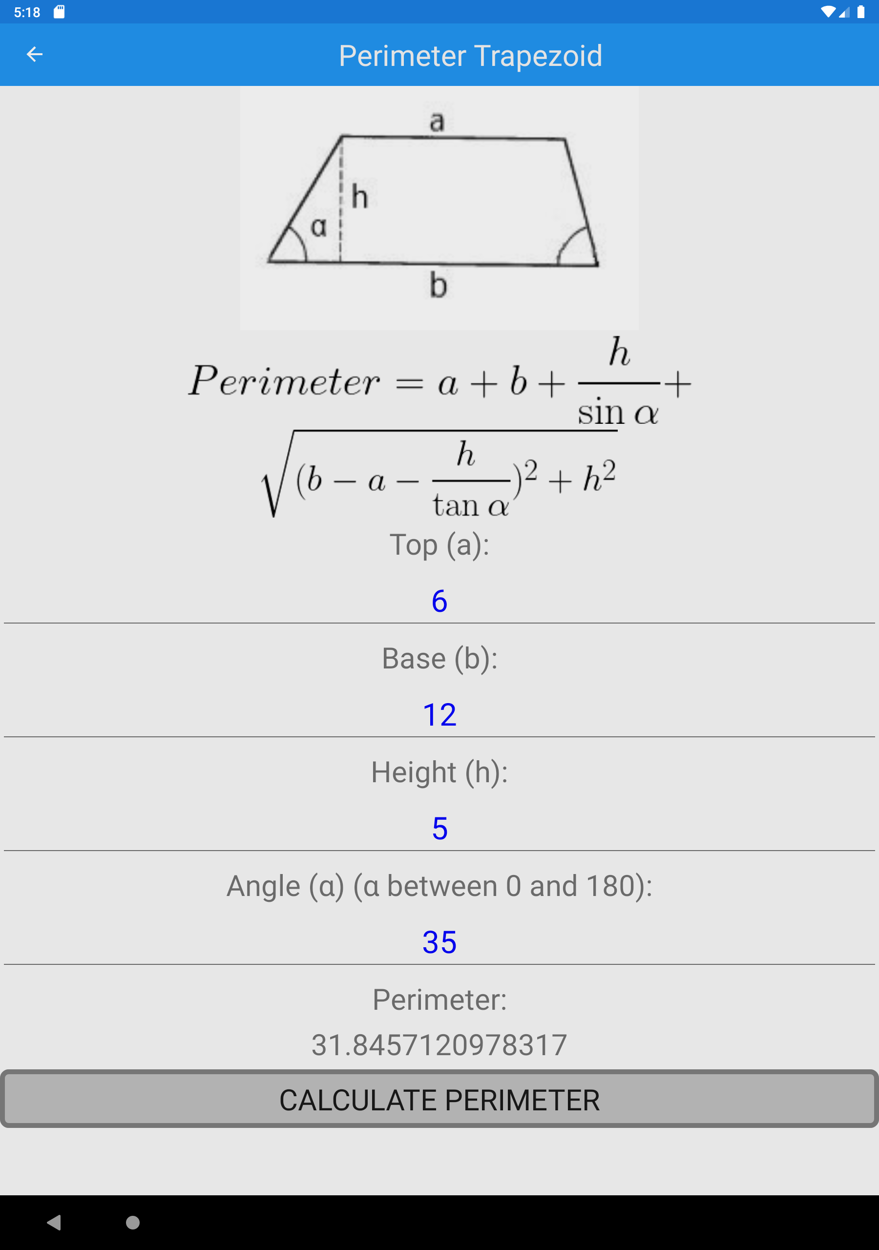 Perimeter Trapezoid